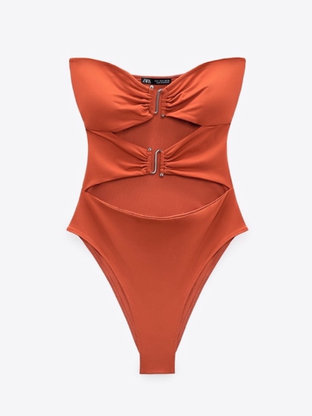 Zara Cut-Out Strapless Buckle Swimsuit in Rust Orange